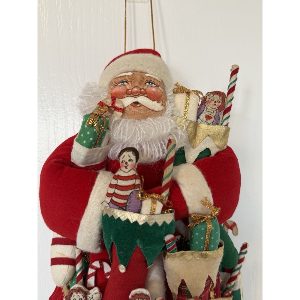 Vtg Santa Holding Armful Of Stockings Large Hanging Ornament